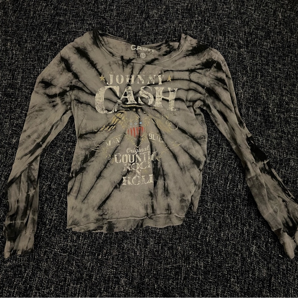 LG Black and Gray Graphic Long Sleeve Tee Johnny Cash